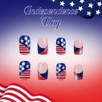 Independence Day flag features French irregular lines with glitter press on nails