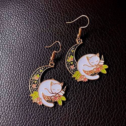 CAT ON THE MOON EARRINGS (PAIR)