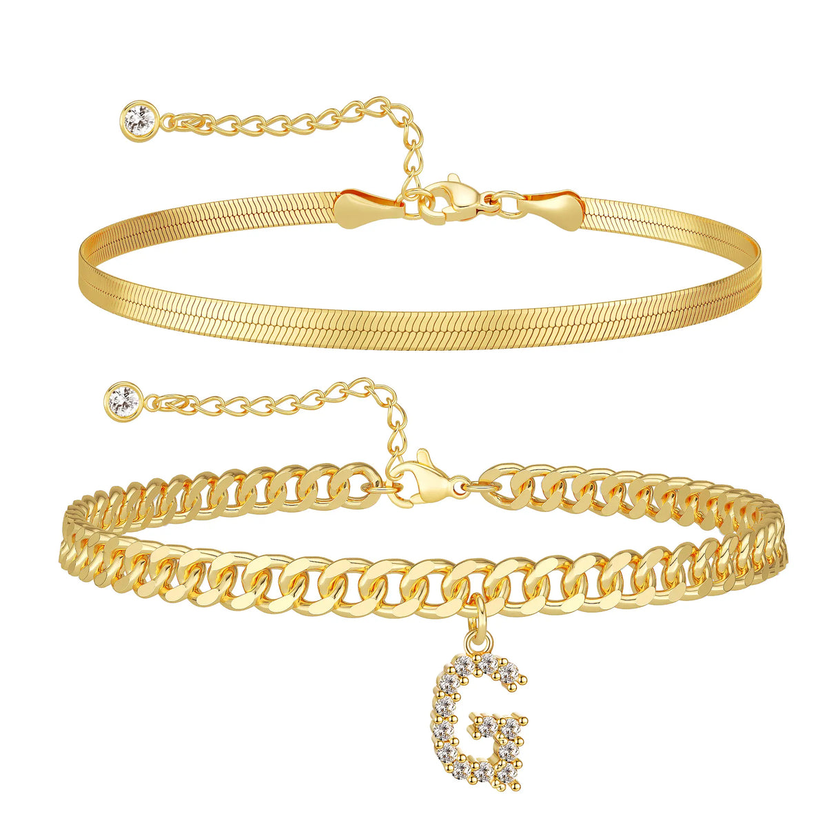 Initial Anklet Set — 14K Gold-Plated Waterproof Ankle Bracelets