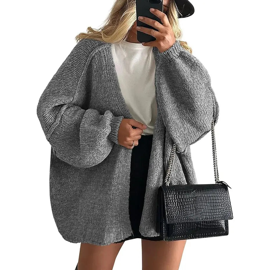 Lightweight Open-Front Knit Oversized Cardigan