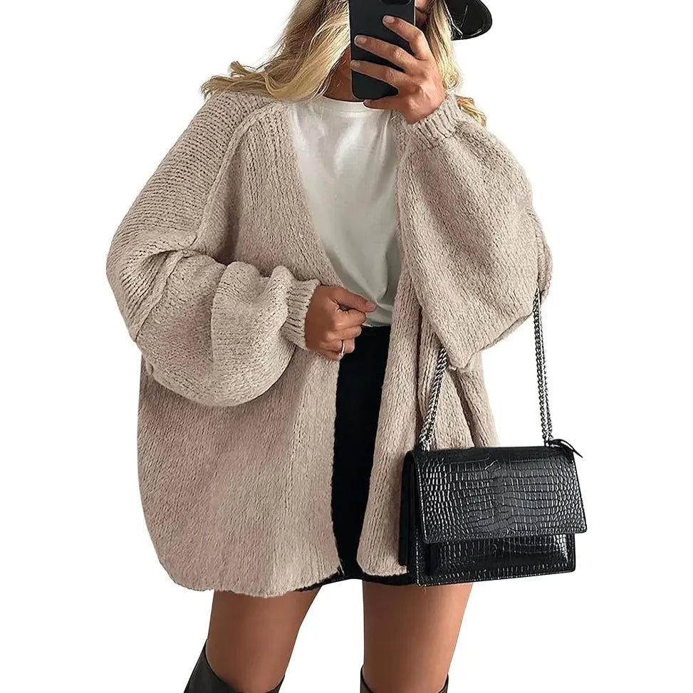 Lightweight Open-Front Knit Oversized Cardigan