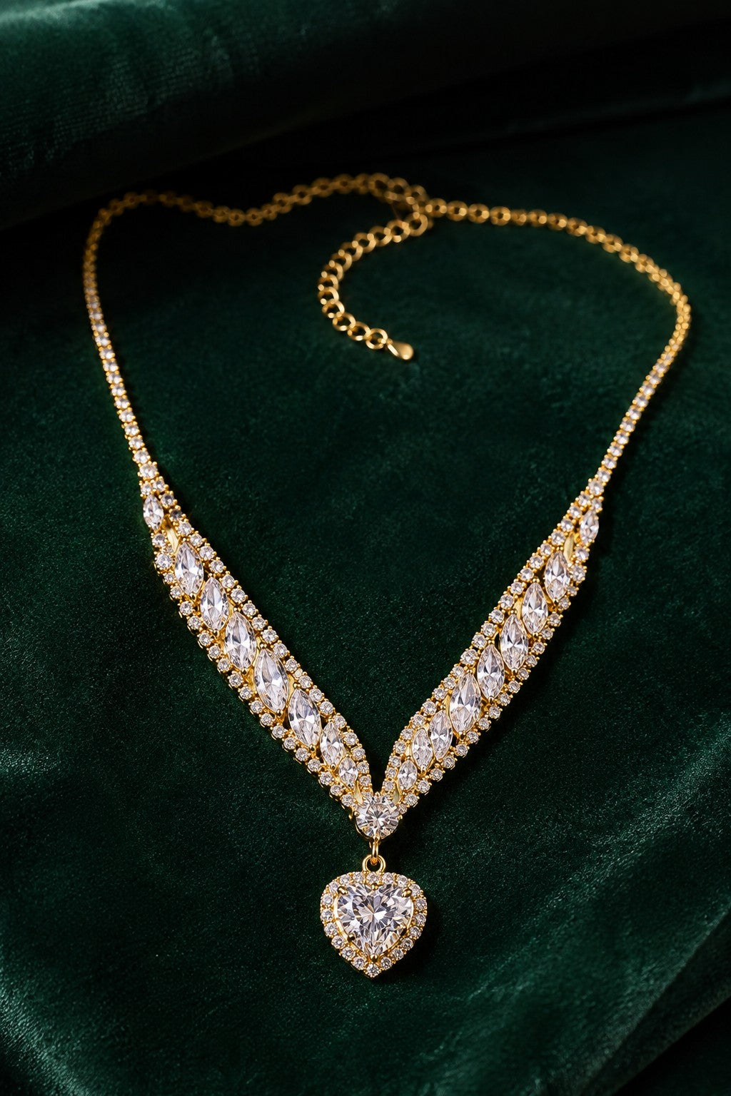 Stunning Heart Crystal V Necklace