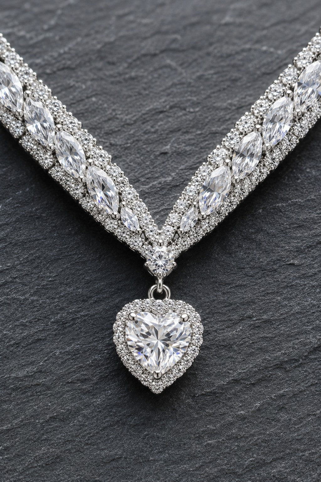 Stunning Heart Crystal V Necklace