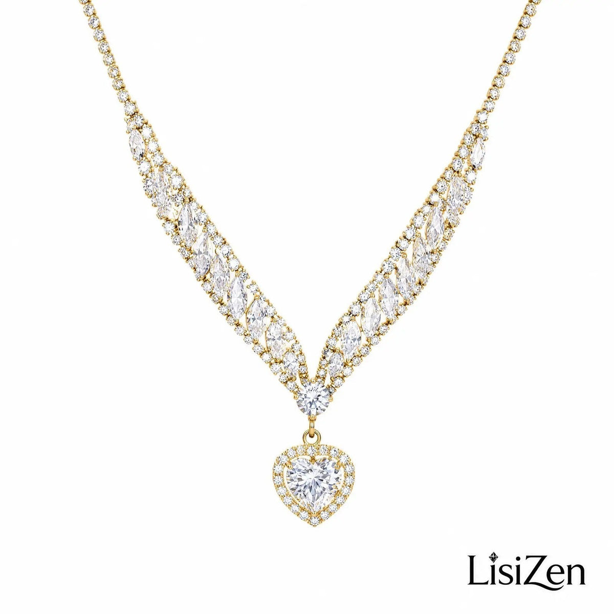 Stunning Heart Crystal V Necklace