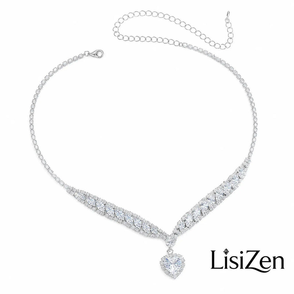 Stunning Heart Crystal V Necklace