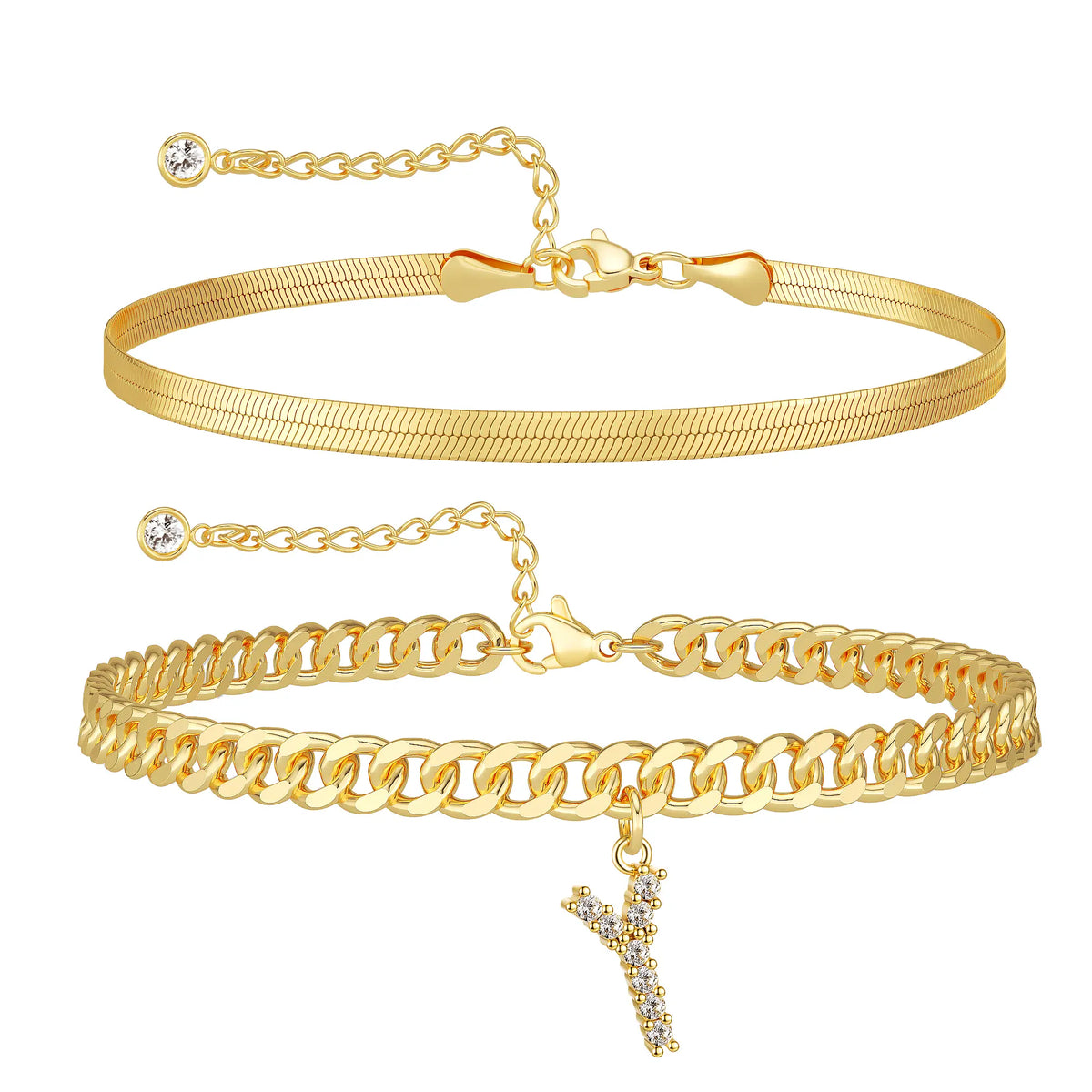 Initial Anklet Set — 14K Gold-Plated Waterproof Ankle Bracelets