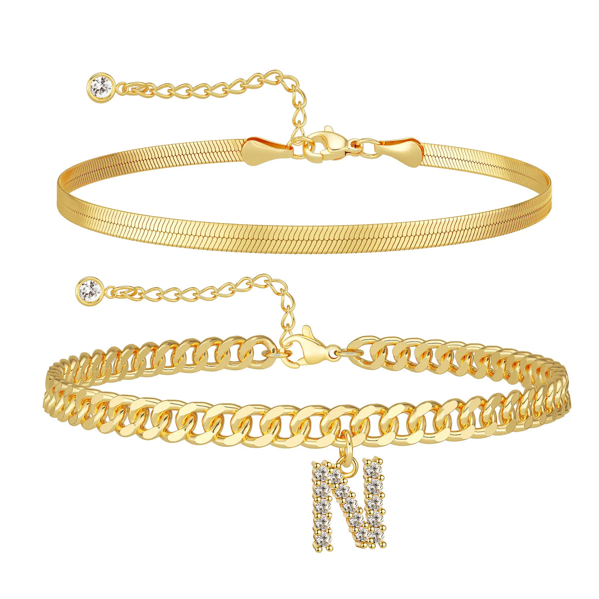 Initial Anklet Set — 14K Gold-Plated Waterproof Ankle Bracelets