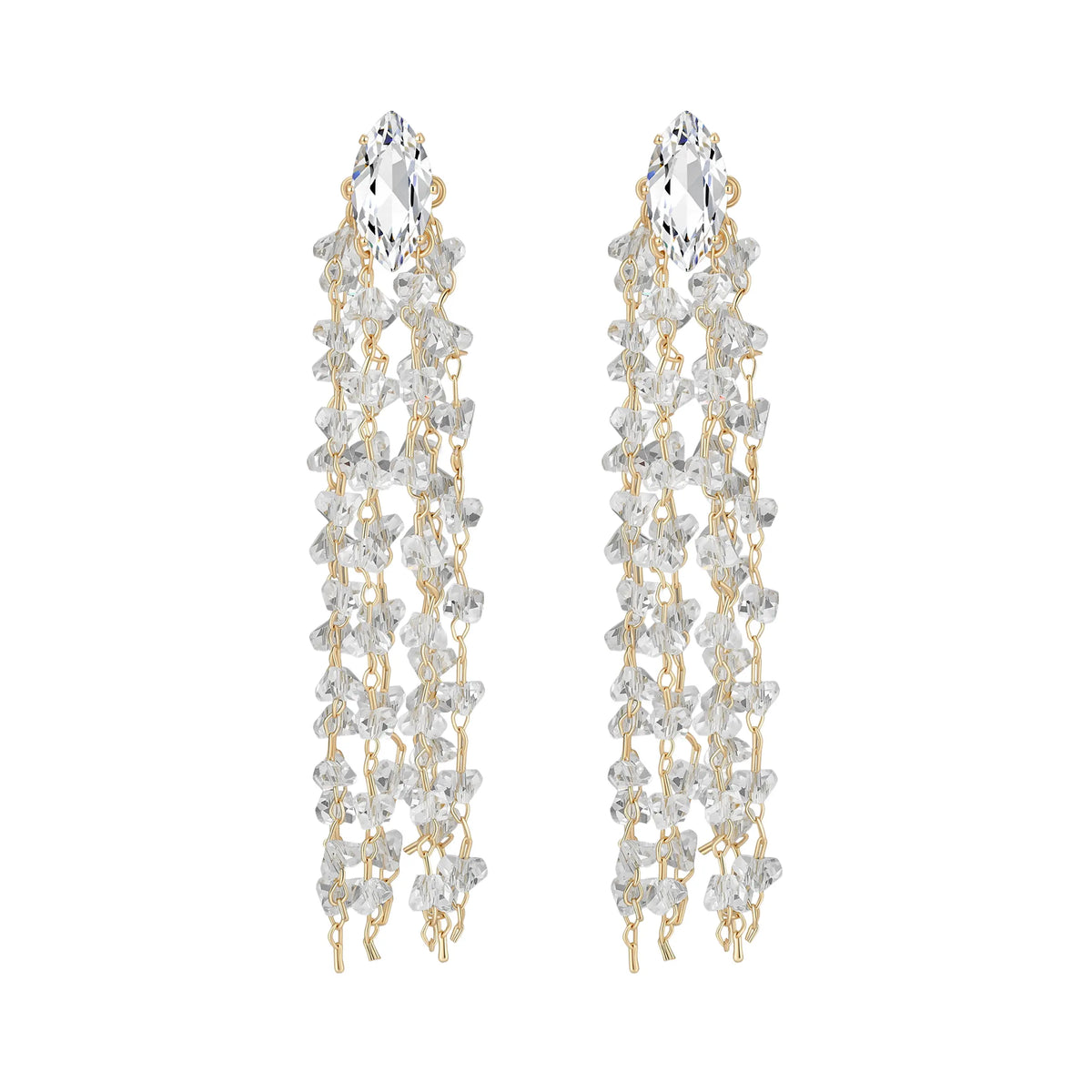 Party Stunning Long 14k Gold Chain Fringe Tassel Earrings Drops