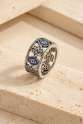 Evil Eye Ring — Wide Silver Band with Hamsa