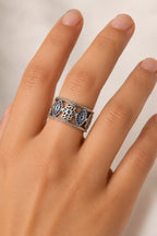 Evil Eye Ring — Wide Silver Band with Hamsa