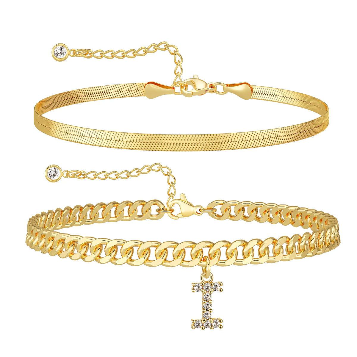 Initial Anklet Set — 14K Gold-Plated Waterproof Ankle Bracelets