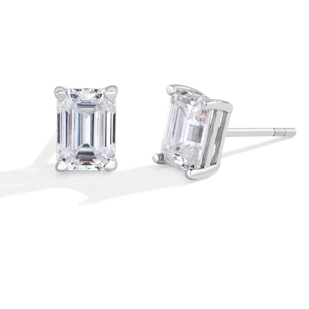 Solitaire Moissanite Earrings Studs in Sterling Silver
