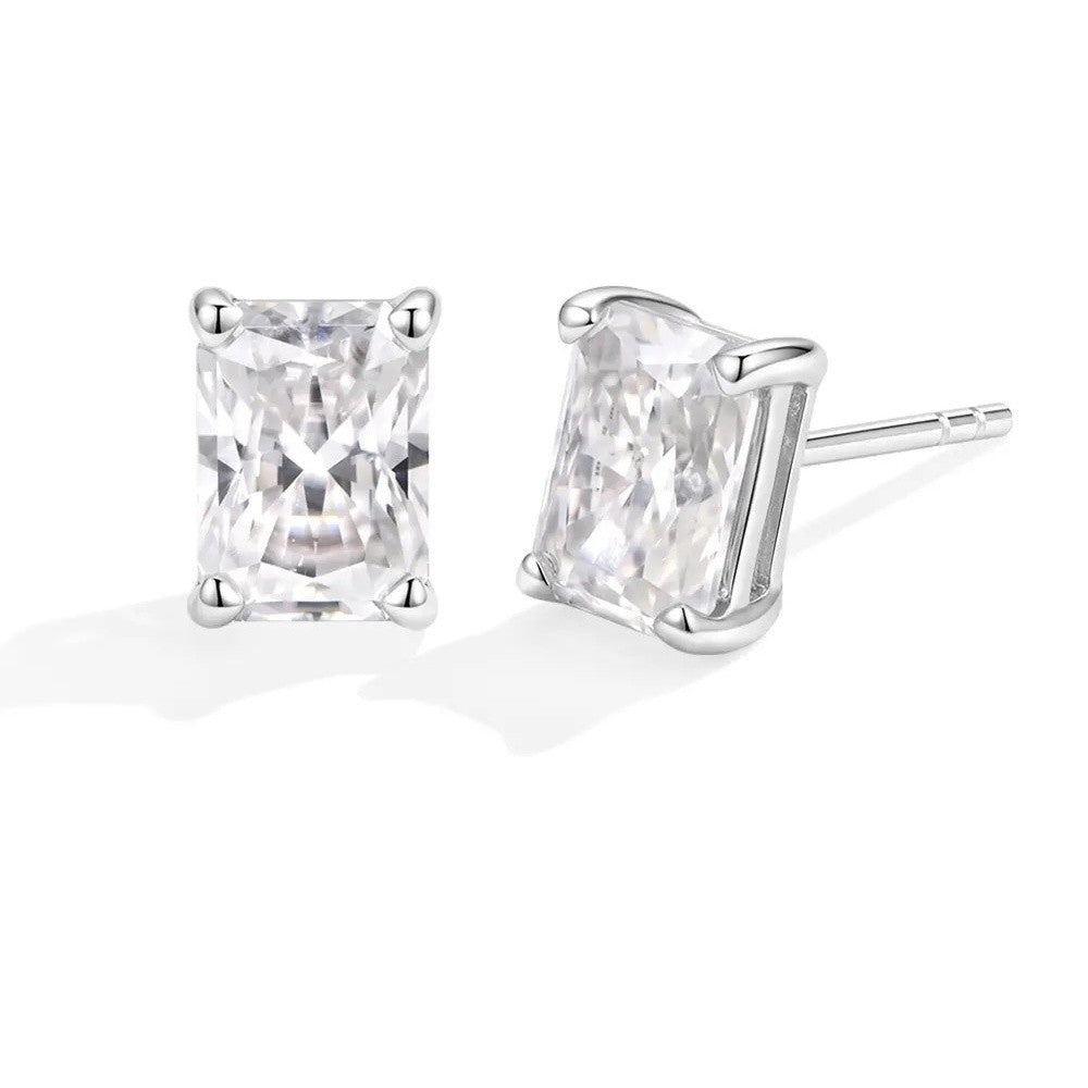 Solitaire Moissanite Earrings Studs in Sterling Silver