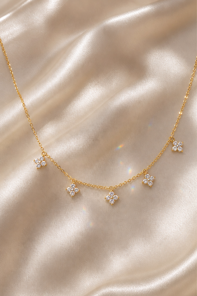 Crystal Flower Charm Choker Necklace