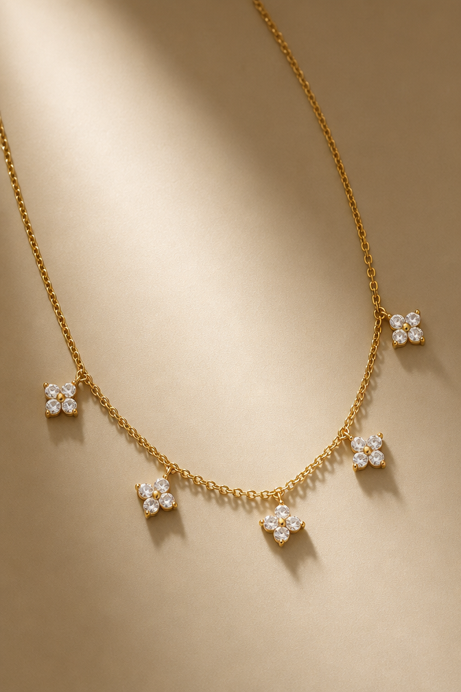 Crystal Flower Charm Choker Necklace