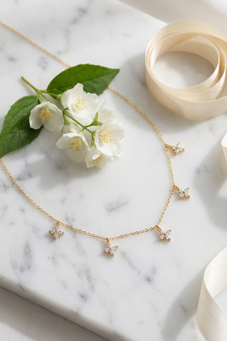 Crystal Flower Charm Choker Necklace