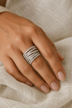 Forget Age Enjoy Yourself Moissanite Band Crossover Ring