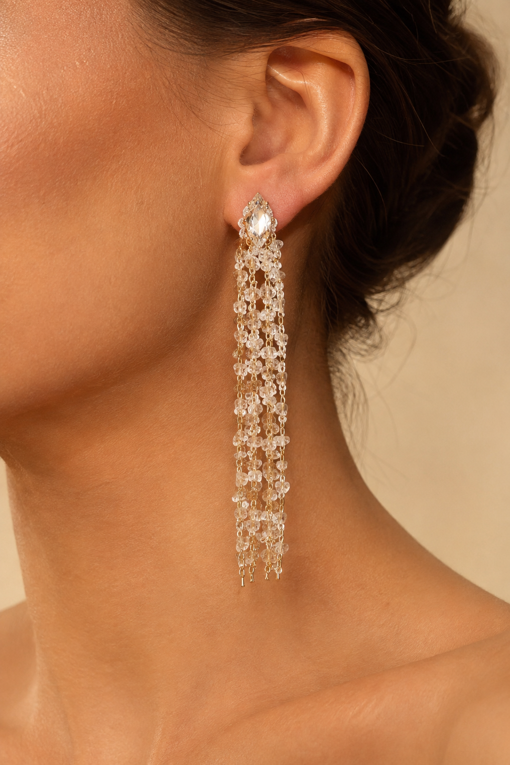 Party Stunning Long 14k Gold Chain Fringe Tassel Earrings Drops