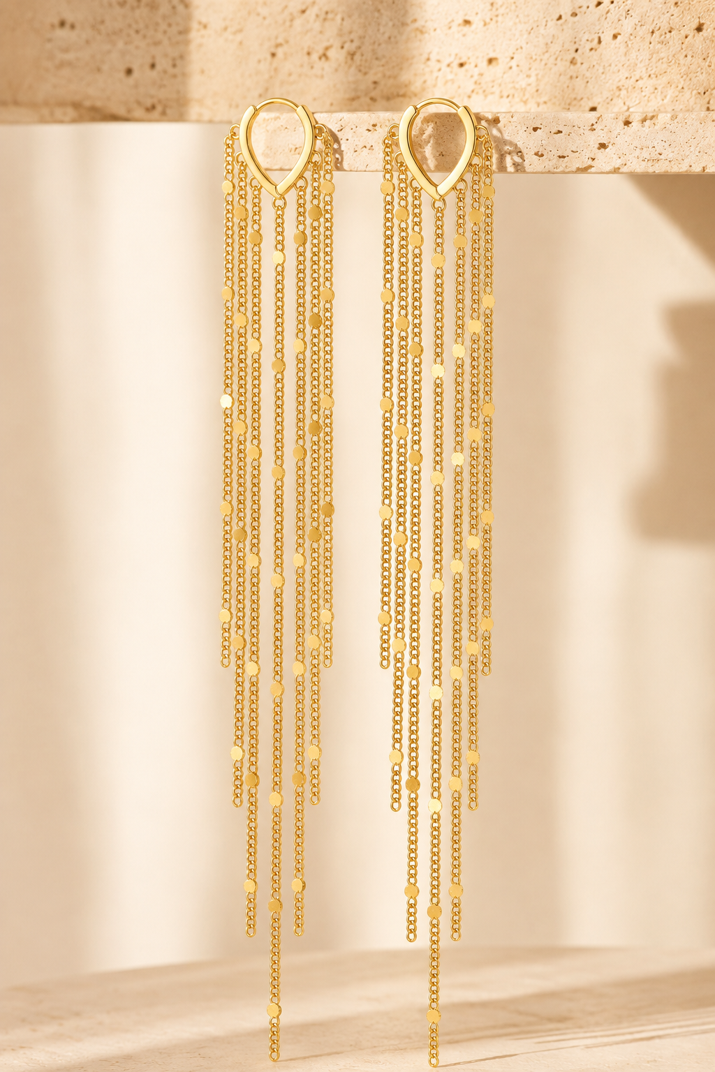 Party Stunning Long 14k Gold Chain Fringe Tassel Earrings Drops