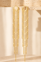 Party Stunning Long 14k Gold Chain Fringe Tassel Earrings Drops