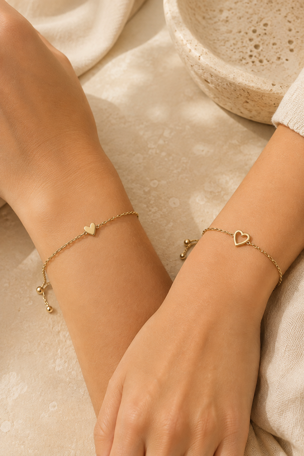 Sorella Heart Bracelet Set — Two Matching 14k Gold-Plated Bracelets