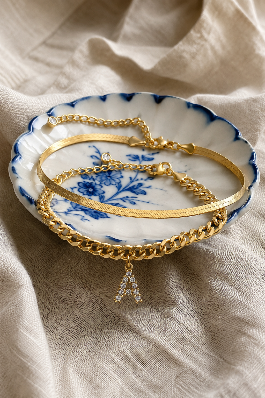 Initial Anklet Set — 14K Gold-Plated Waterproof Ankle Bracelets
