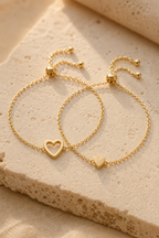 Sorella Heart Bracelet Set — Two Matching 14k Gold-Plated Bracelets