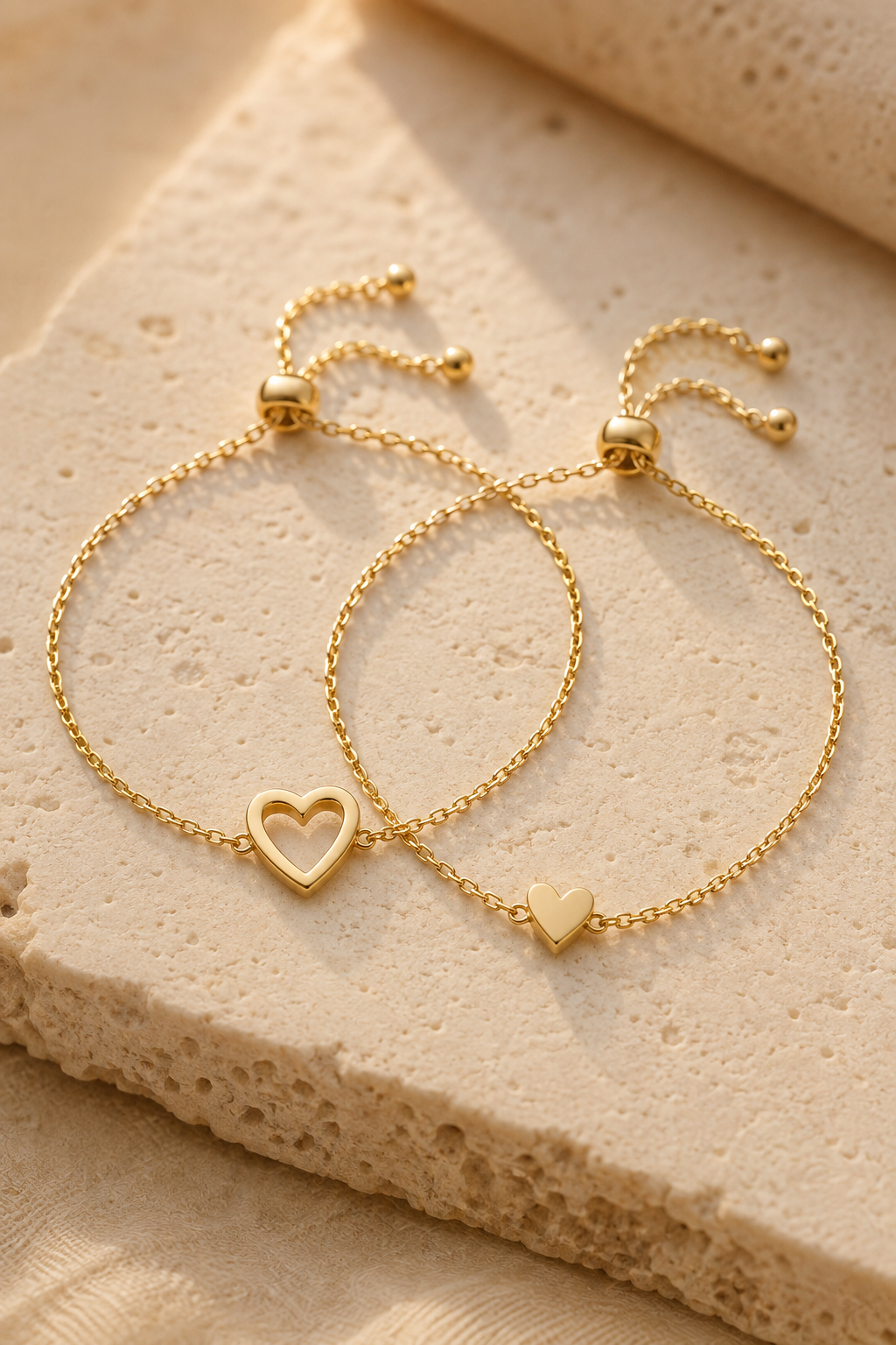 Sorella Heart Bracelet Set — Two Matching 14k Gold-Plated Bracelets