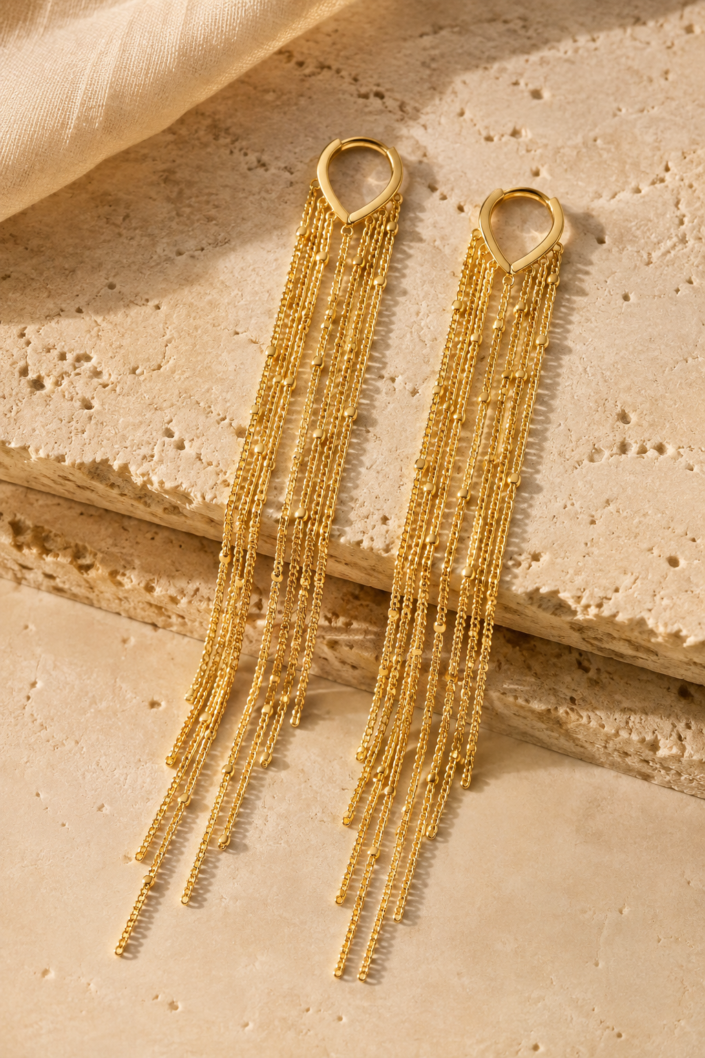 Party Stunning Long 14k Gold Chain Fringe Tassel Earrings Drops