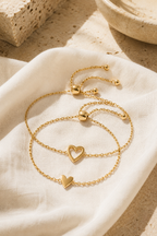 Sorella Heart Bracelet Set — Two Matching 14k Gold-Plated Bracelets