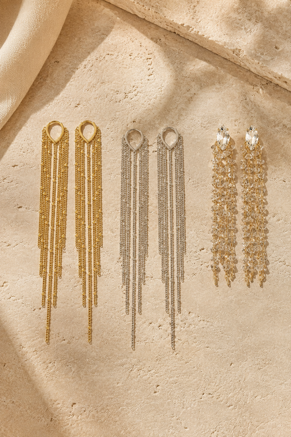 Party Stunning Long 14k Gold Chain Fringe Tassel Earrings Drops