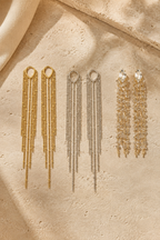 Party Stunning Long 14k Gold Chain Fringe Tassel Earrings Drops
