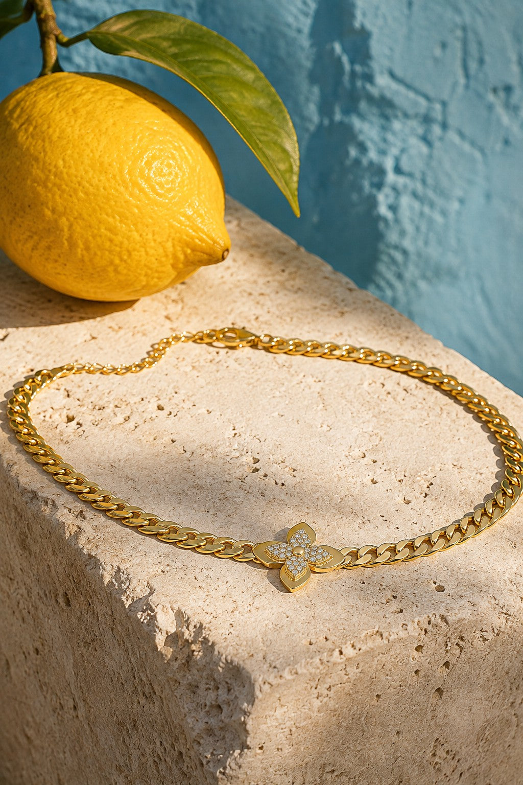 Clover Necklace — 14k Gold-Plated Cuban Chain