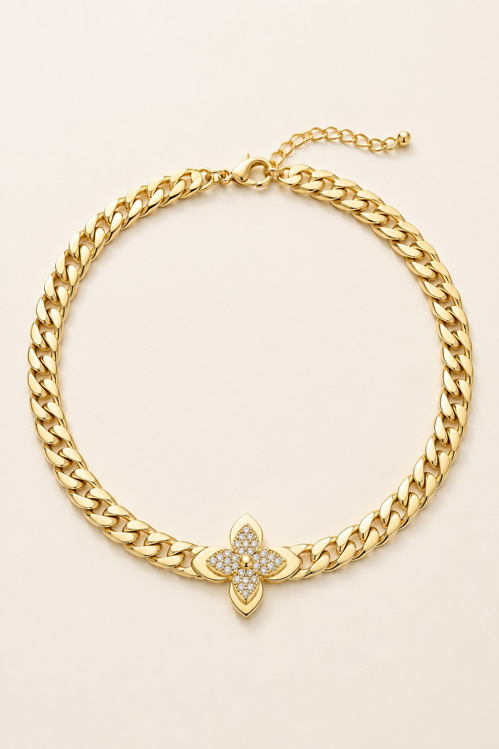 Clover Necklace — 14k Gold-Plated Cuban Chain