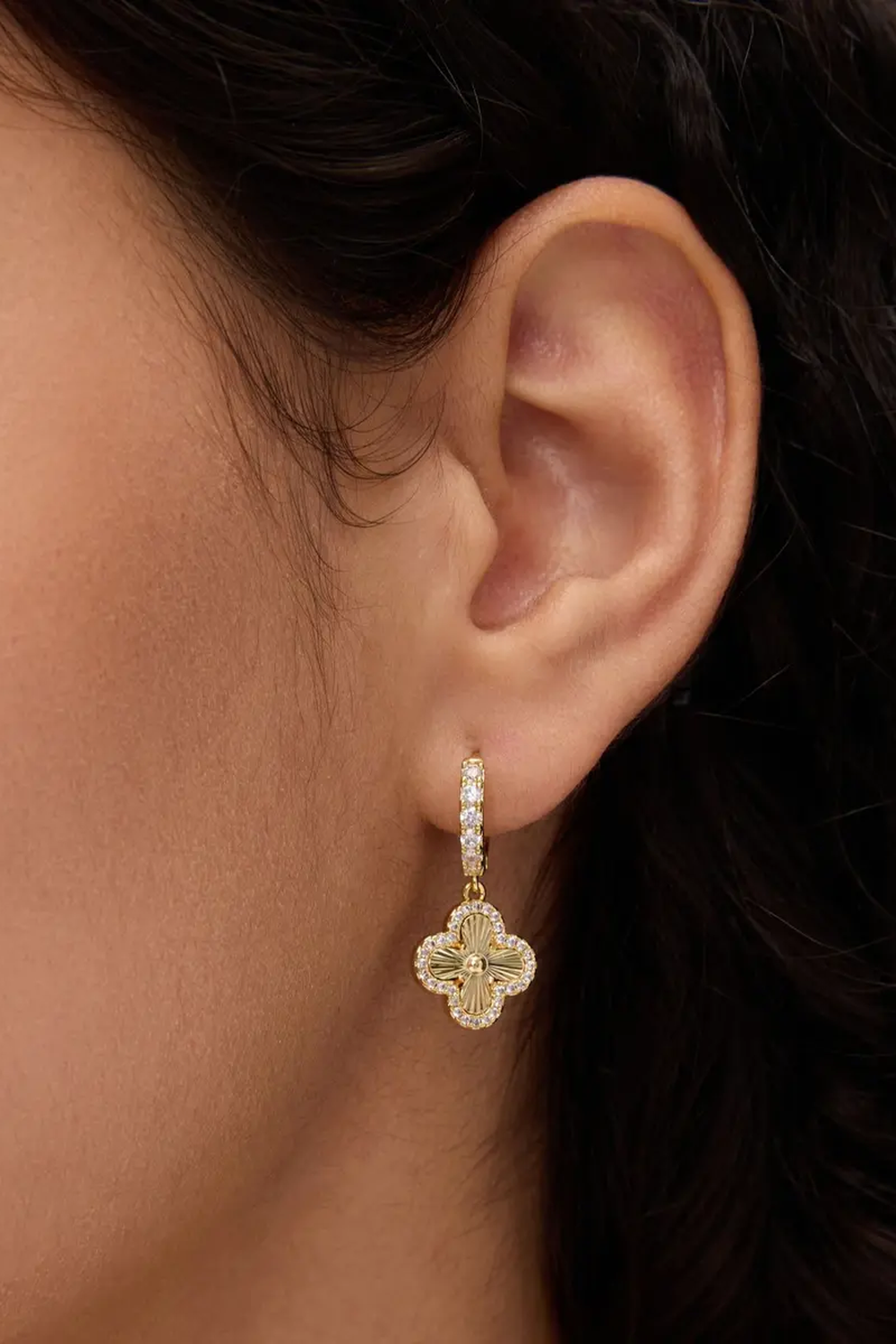 Fortuna Clover Earrings — 14k Gold-Plated Huggie Drops