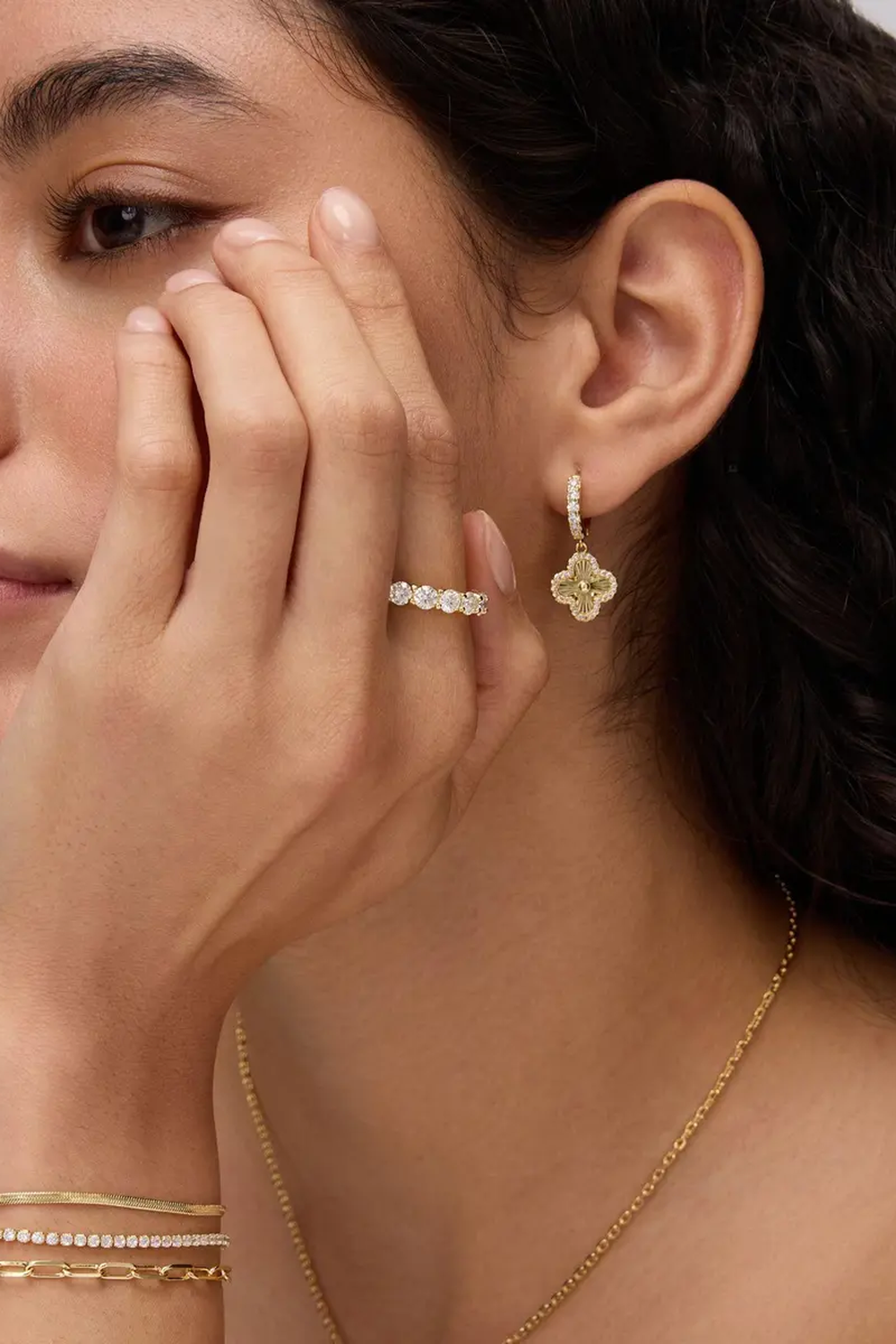Fortuna Clover Earrings — 14k Gold-Plated Huggie Drops