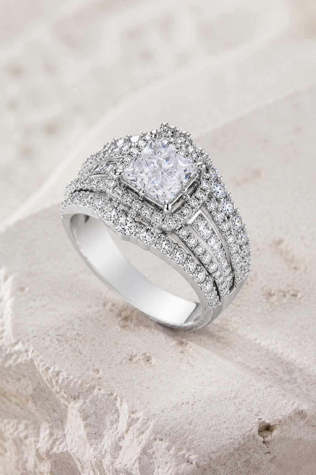 Princess Cut Crystal Halo Ring