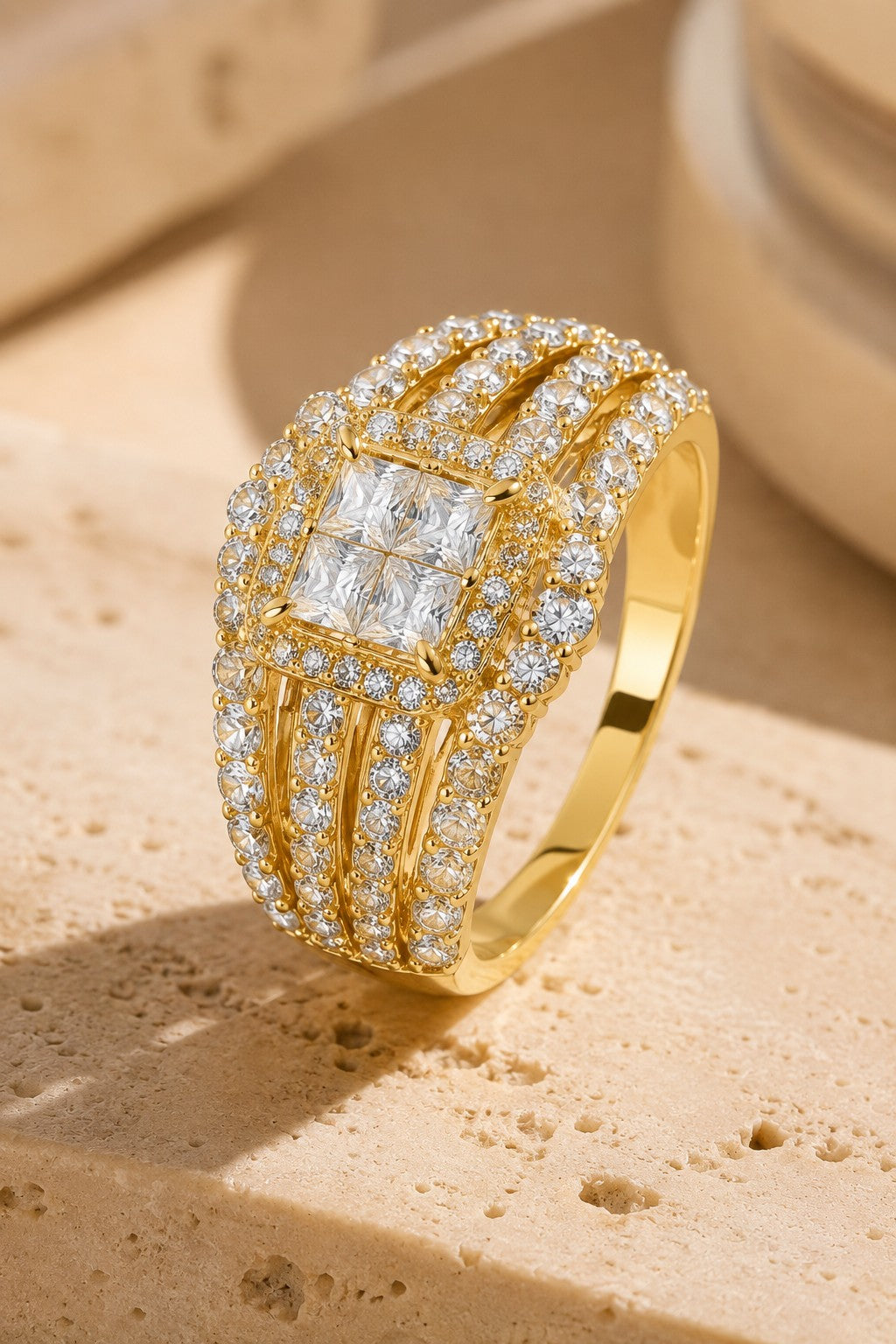 Princess Cut Crystal Halo Ring