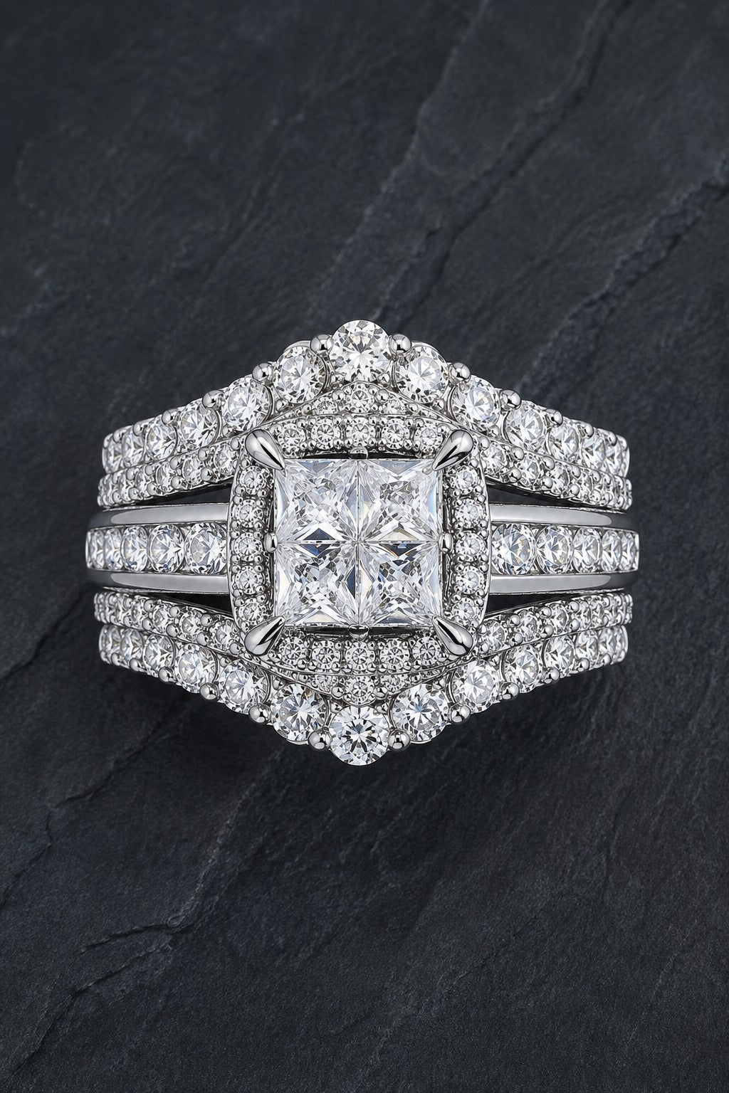 Princess Cut Crystal Halo Ring