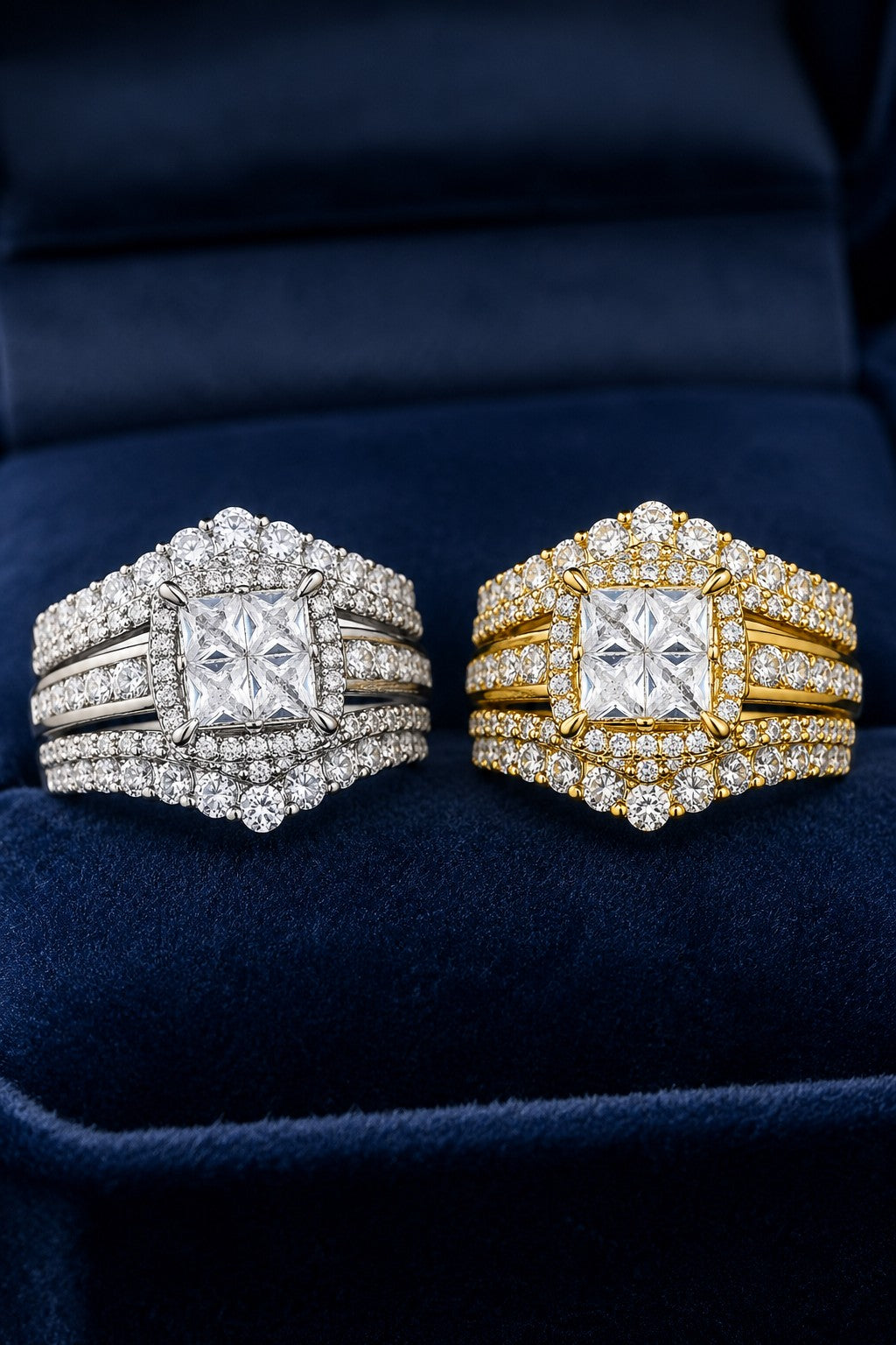 Princess Cut Crystal Halo Ring