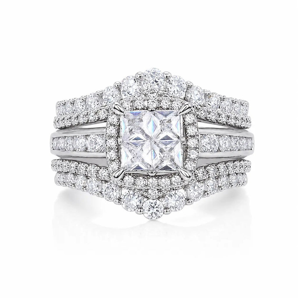 Princess Cut Crystal Halo Ring