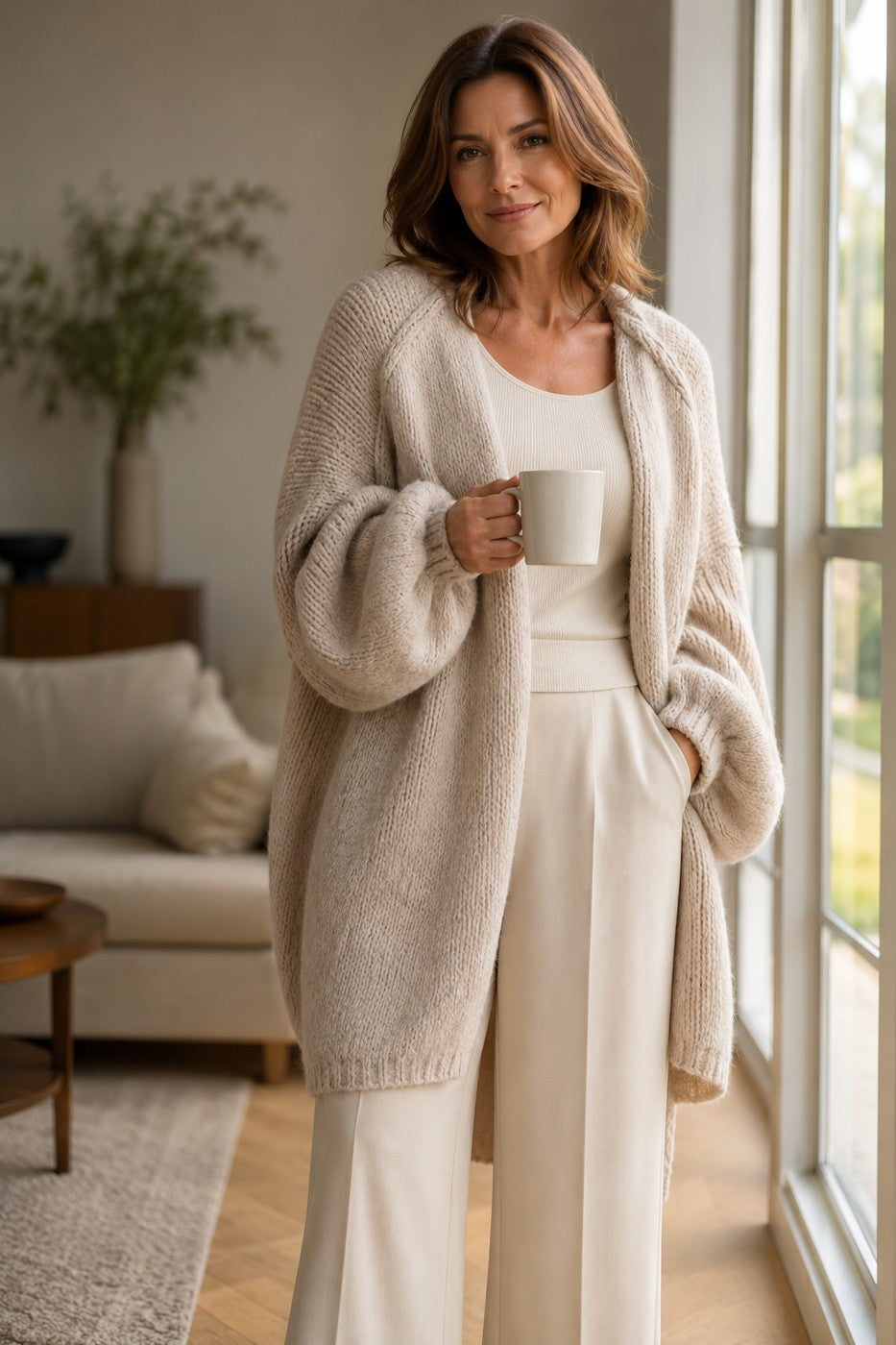 Lightweight Open-Front Knit Oversized Cardigan