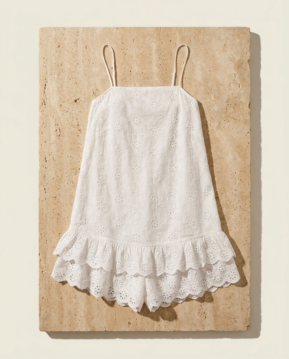 Floral Embroidery with Shorts Romper