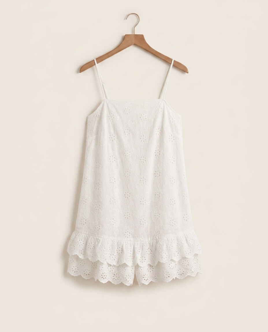 Floral Embroidery with Shorts Romper