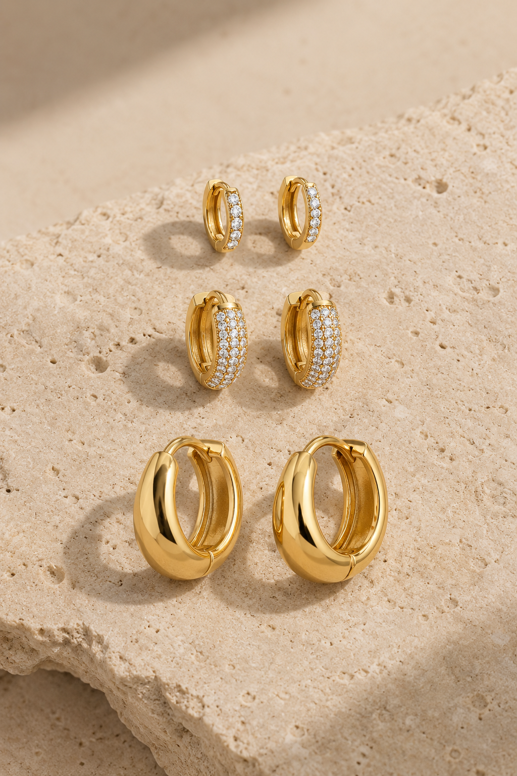 14k Gold-Plated Stacking Earrings Set Hoop Trio