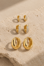 14k Gold-Plated Stacking Earrings Set Hoop Trio