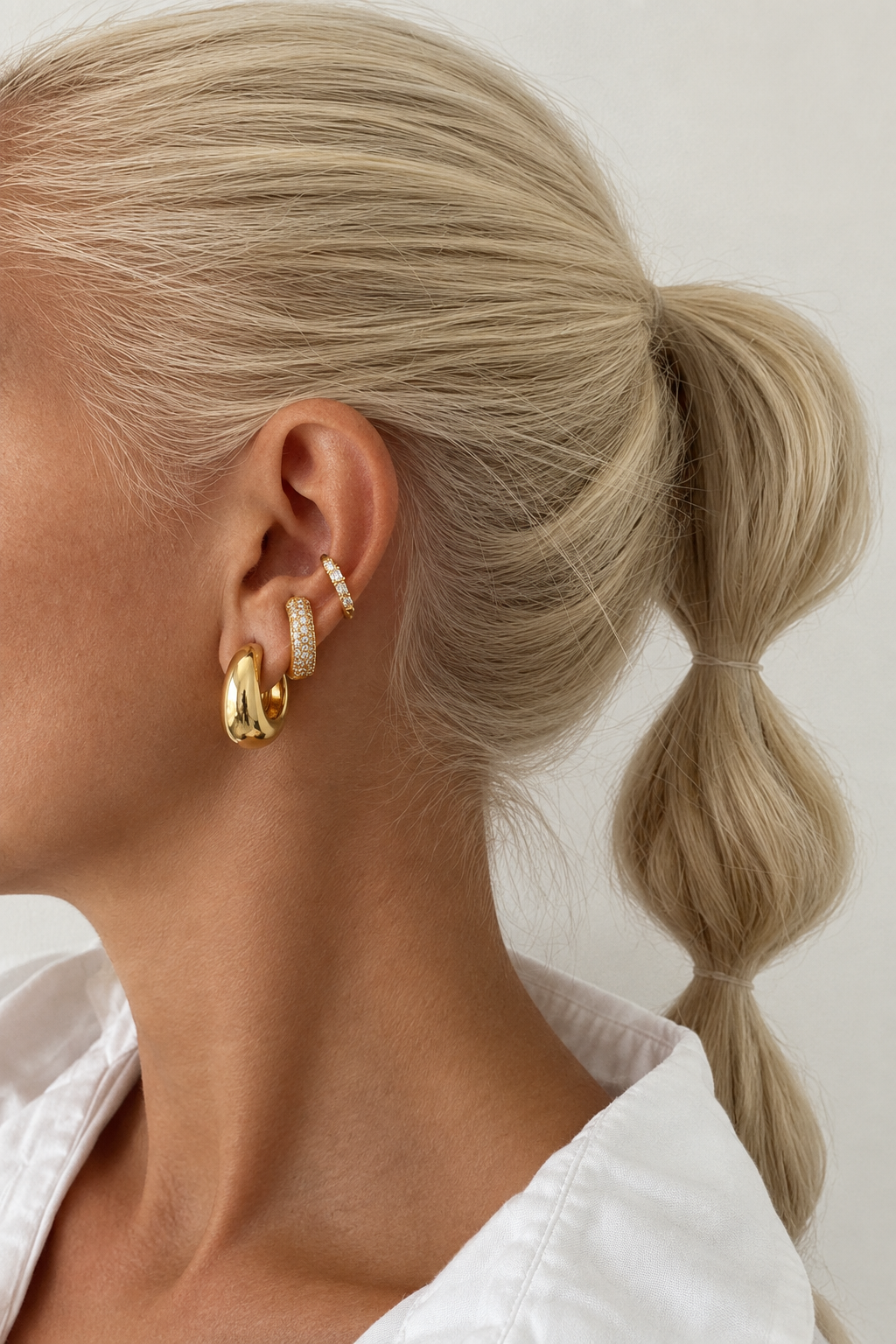 14k Gold-Plated Stacking Earrings Set Hoop Trio