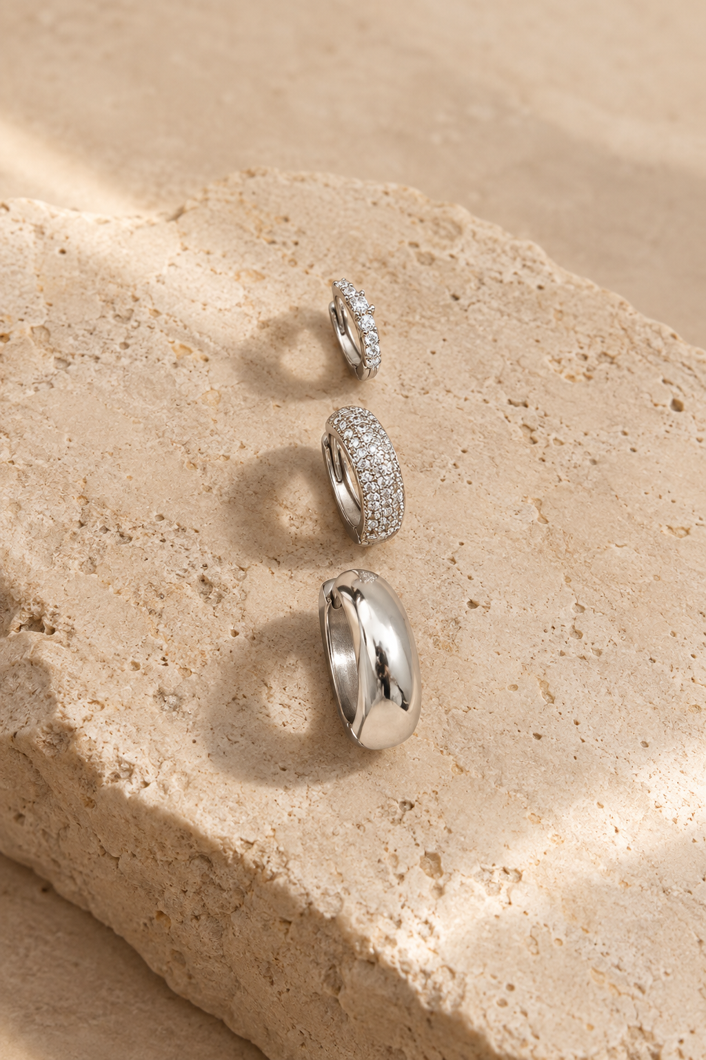 14k Gold-Plated Stacking Earrings Set Hoop Trio