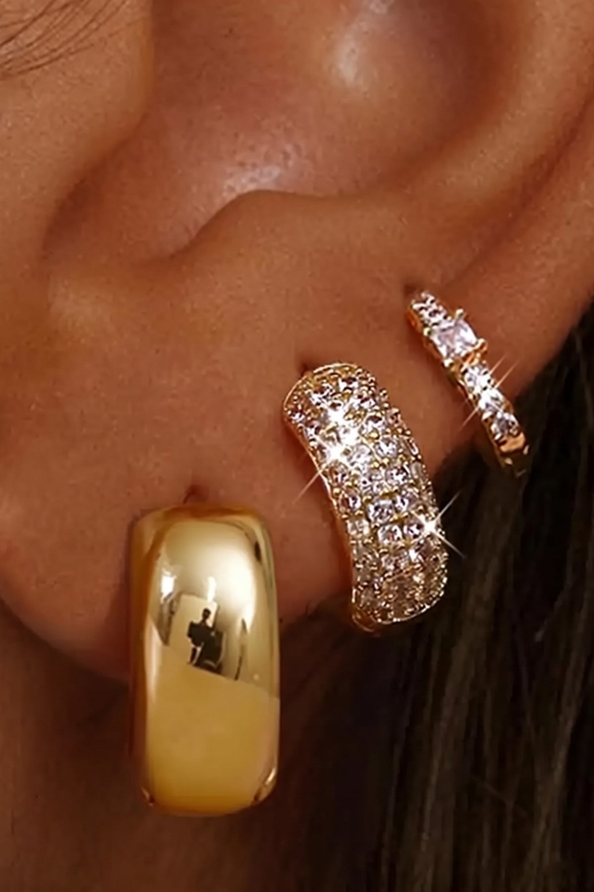 14k Gold-Plated Stacking Earrings Set Hoop Trio