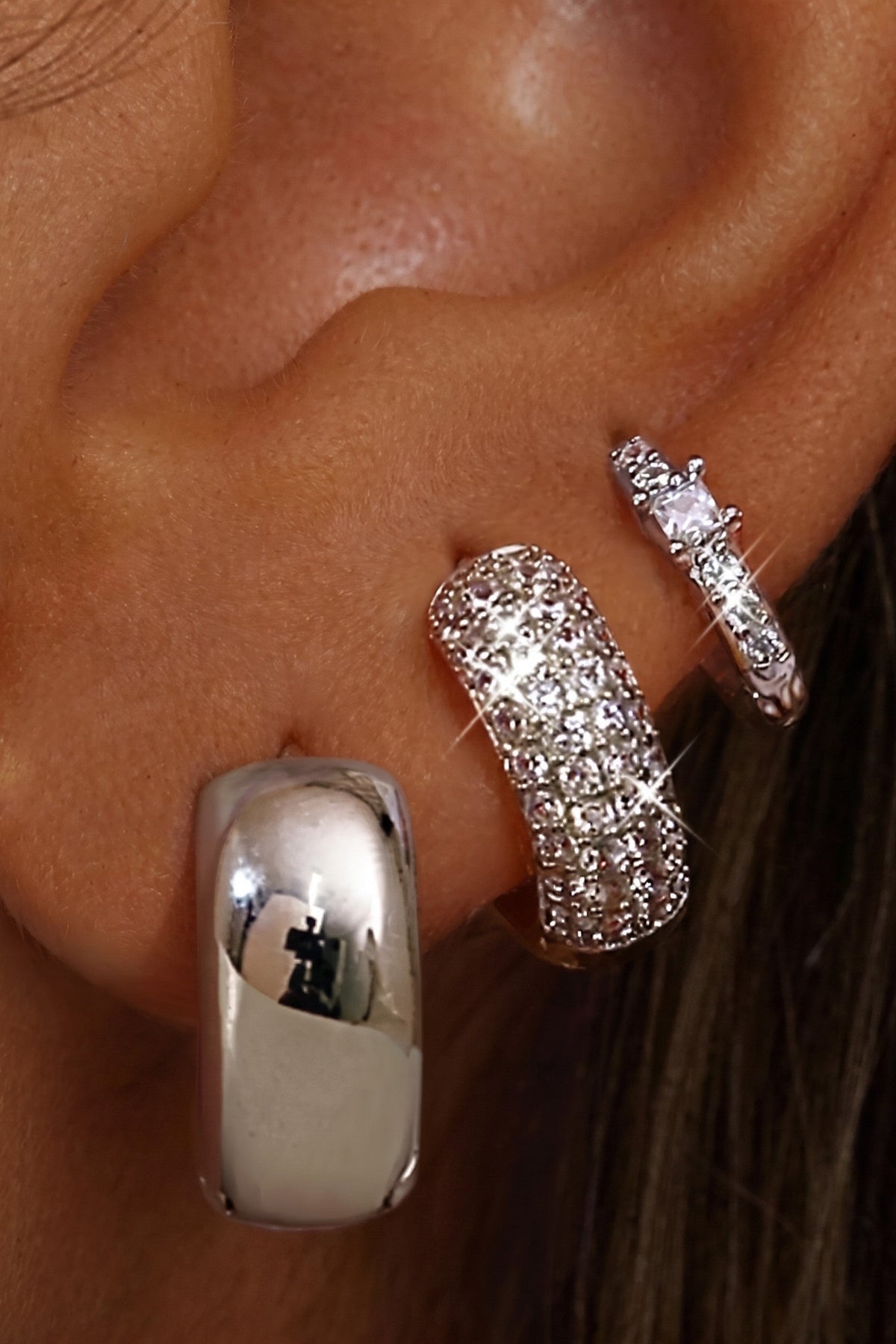 14k Gold-Plated Stacking Earrings Set Hoop Trio